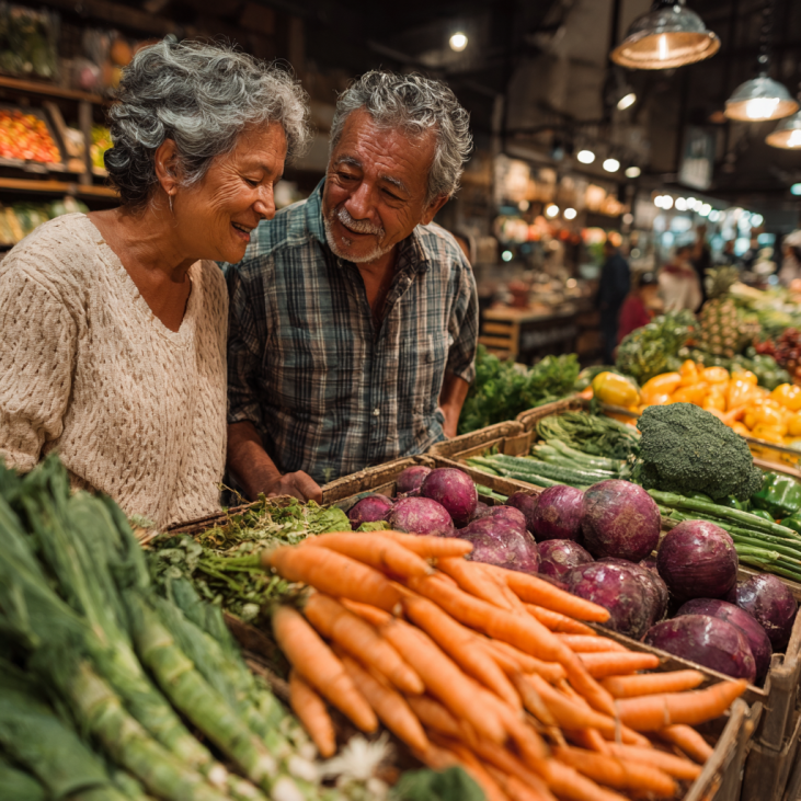 Adulto mayor preparando alimentos nutritivos