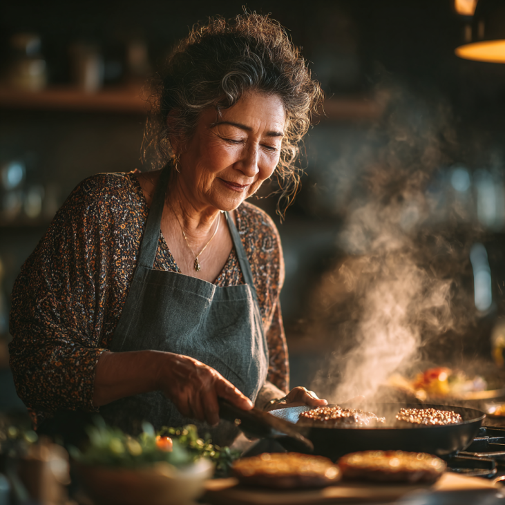 Adultos mayores disfrutando comida saludable